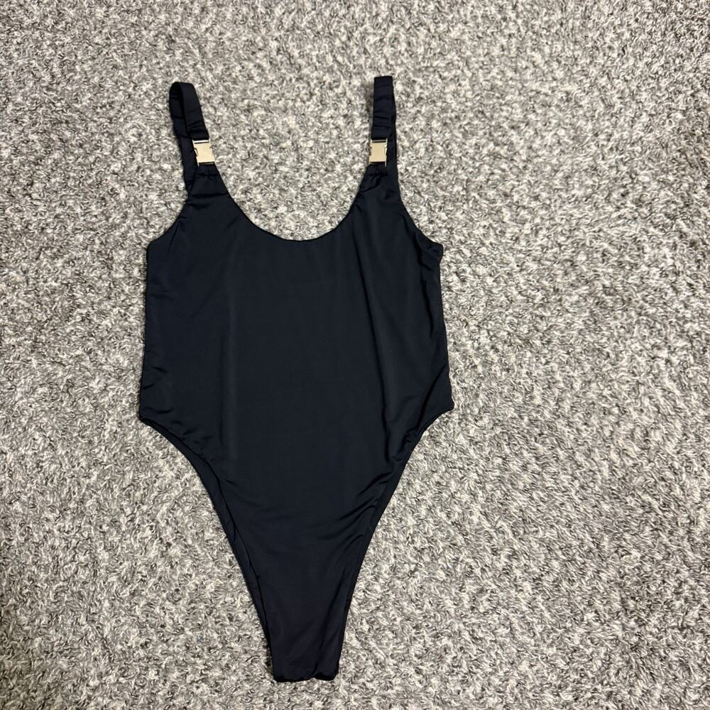 Myraswim Black One Piece Swimsuit M Gold Buckle Strap